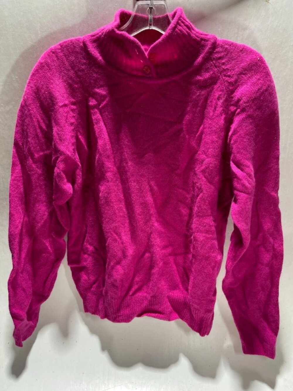 VTG Angora Lambswool Sweater Medium Button Collar Fuchsia Pullover By Westbound